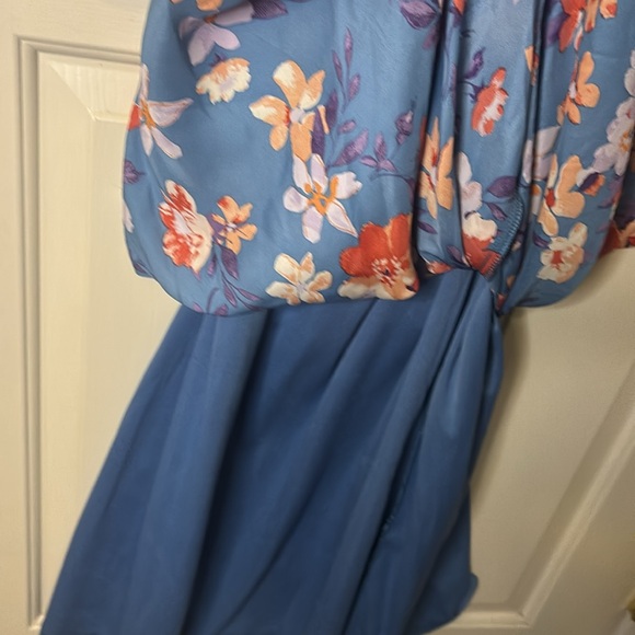 NWOT Lulus Botanical Beauty Blue Floral Print Satin Bustier Maxi Dress - Picture 13 of 14